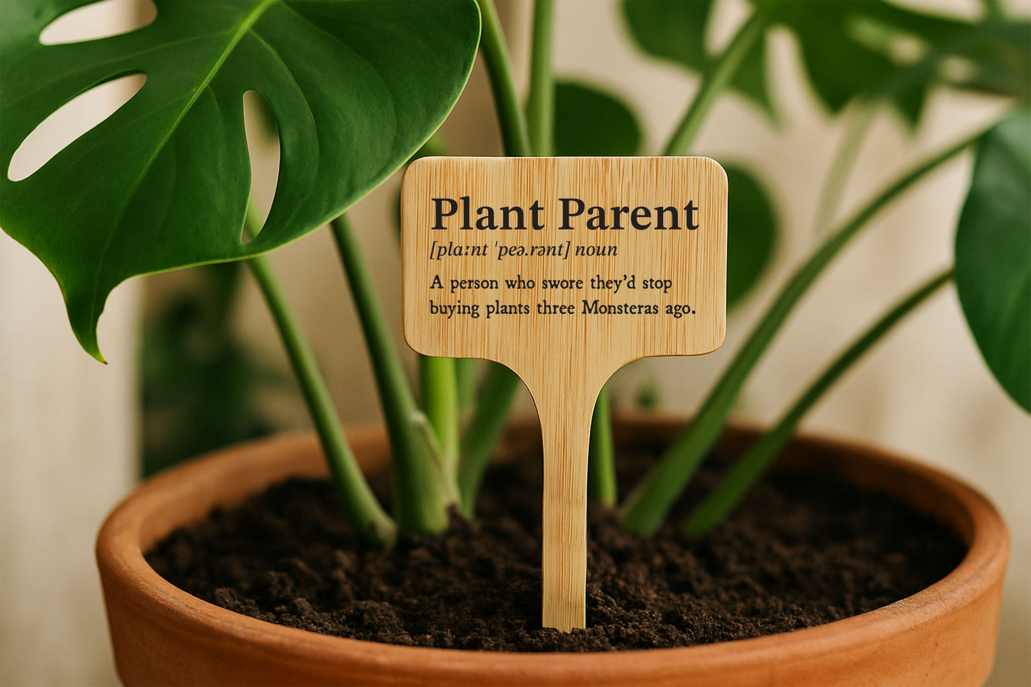Plant Parent Wooden Plant Marker | Funny Indoor Garden Accessory | Plant Lover Gift | Humorous Botanical Décor | New Home Gift