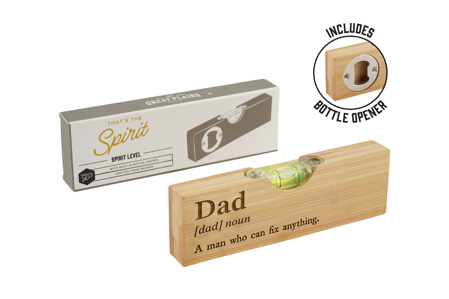 Wooden Spirit Level Bottle Opener 'Dad' Dictionary Definition | Fathers Day | Gift Box | Engraved Gift | Gift For Him