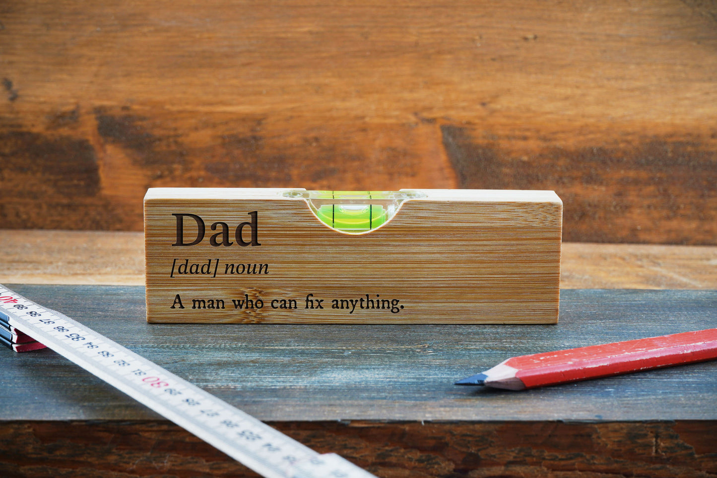 Wooden Spirit Level Bottle Opener 'Dad' Dictionary Definition | Fathers Day | Gift Box | Engraved Gift | Gift For Him