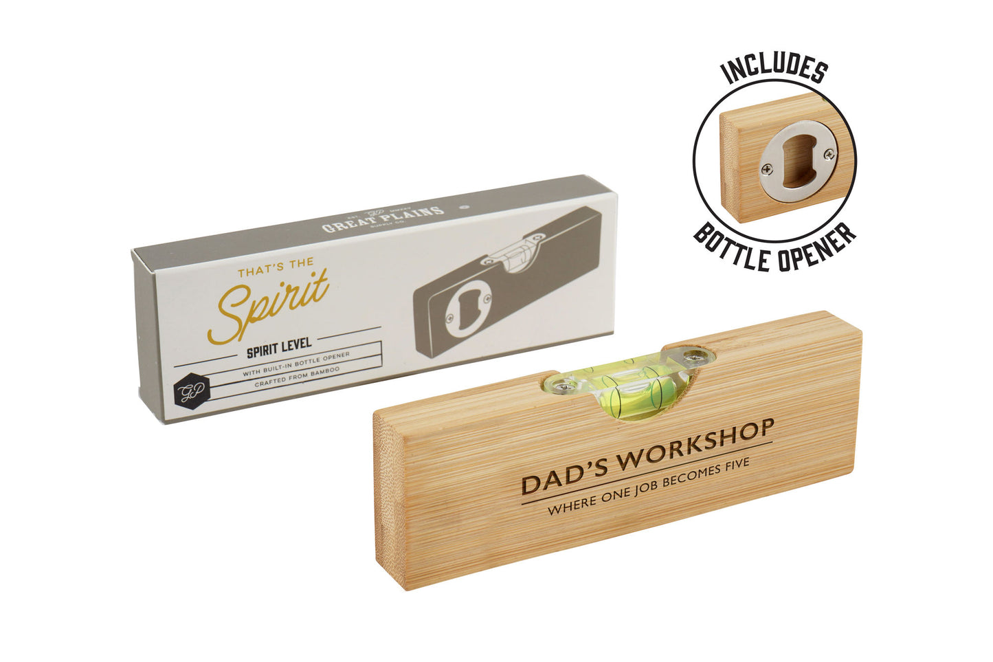 Wooden Spirit Level Bottle Opener 'Dad's Workshop - Where One...' | Fathers Day | Gift Box | Engraved Gift | Gift For Him