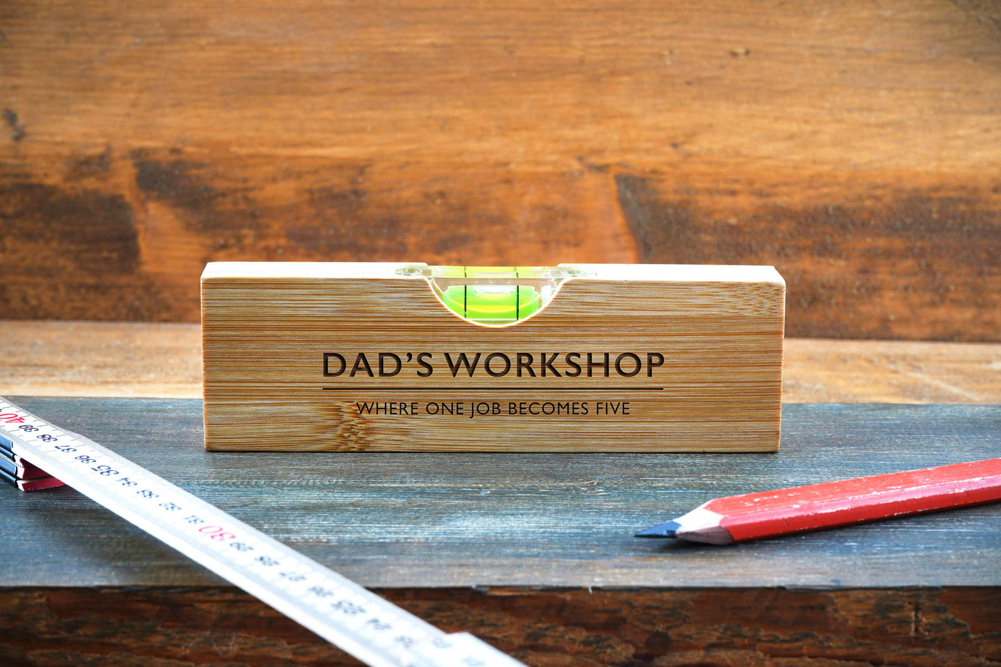 Wooden Spirit Level Bottle Opener 'Dad's Workshop - Where One...' | Fathers Day | Gift Box | Engraved Gift | Gift For Him