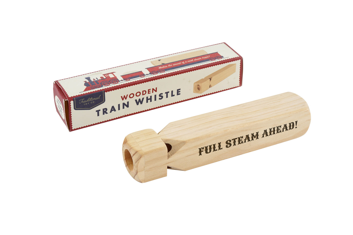 Full Steam Ahead Engraved Train Wooden Whistle | Choo Choo | Gift Boxed | Holiday Stocking Filler | Seasonal Fun Charming Toy Gift for Kids