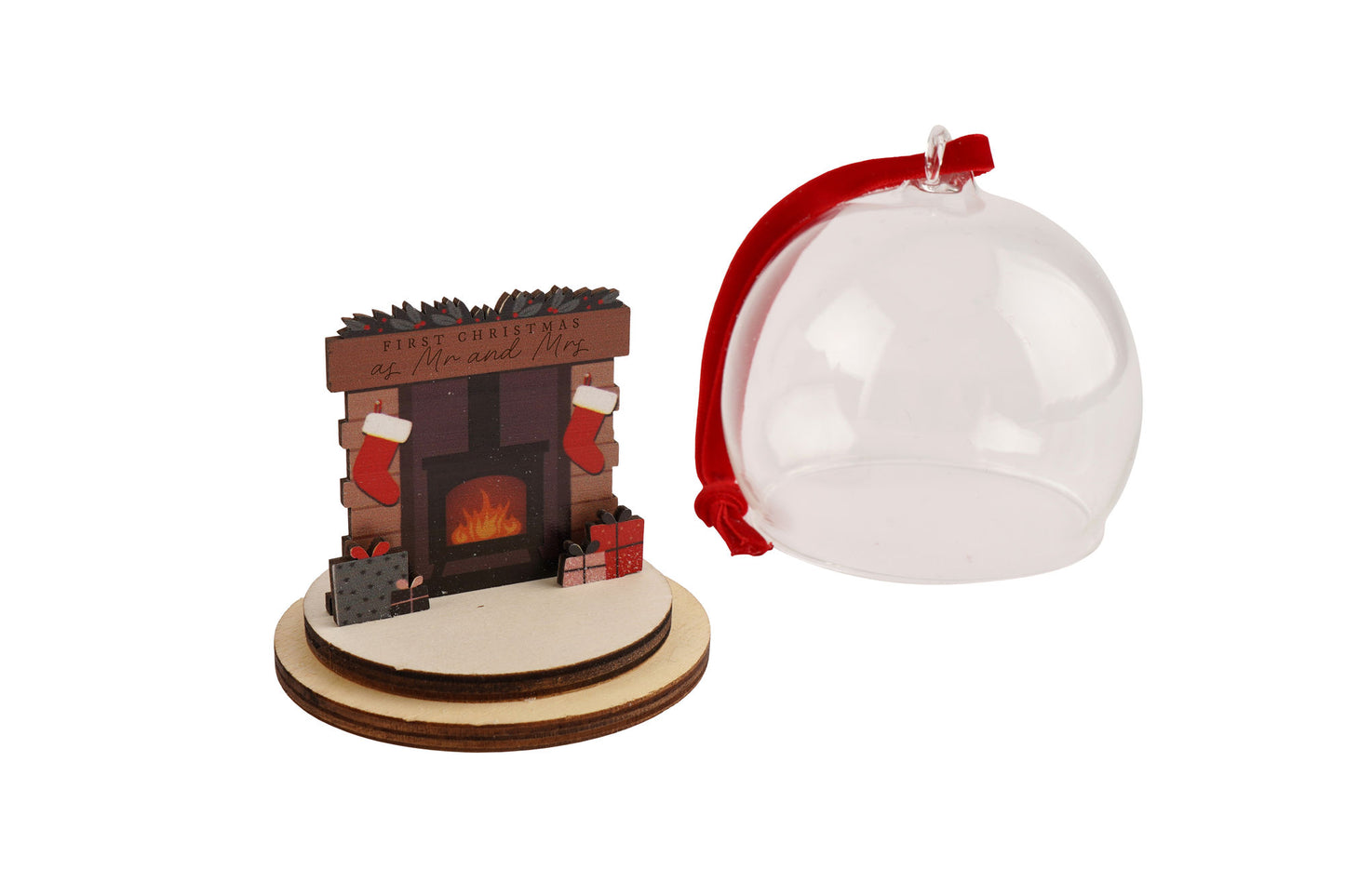 Mr & Mrs Glass Bauble | First Christmas | Fireplace Design | Christmas Tree Decoration | Ornament Festive Keepsake | Gift Boxed
