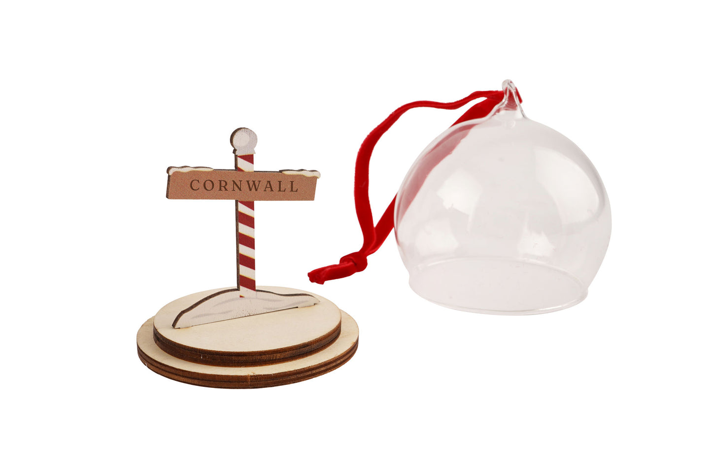 Cornwall Glass Bauble | Christmas Tree Decoration | Glass Ornament with Wooden North Pole Design | Festive Keepsake | Boxed