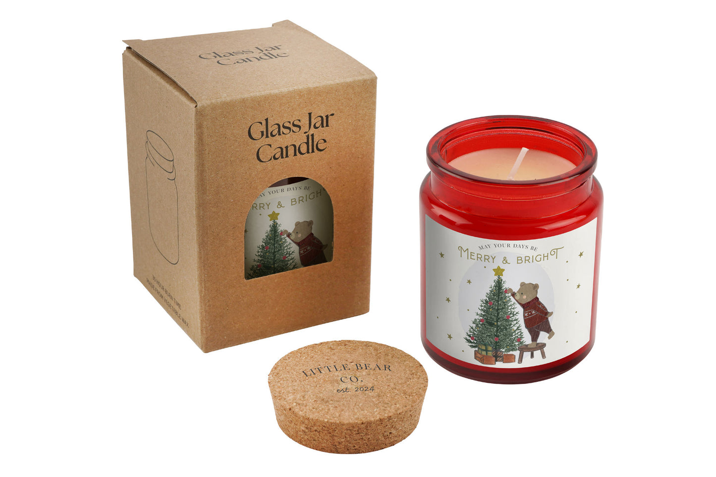Merry & Bright Candle • Red Glass Jar Candle • Little Bear Co • Festive Gift