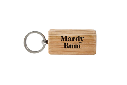 Rectangular Oak Keyring - 'Mardy Bum' | Accessory | Keychain | House Keys