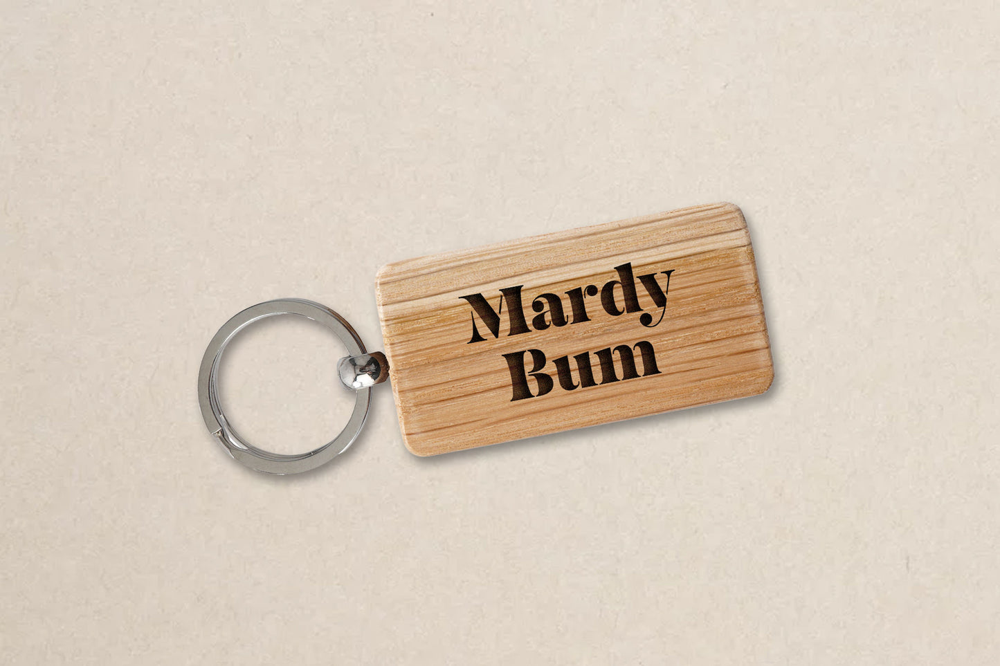 Rectangular Oak Keyring - 'Mardy Bum' | Accessory | Keychain | House Keys