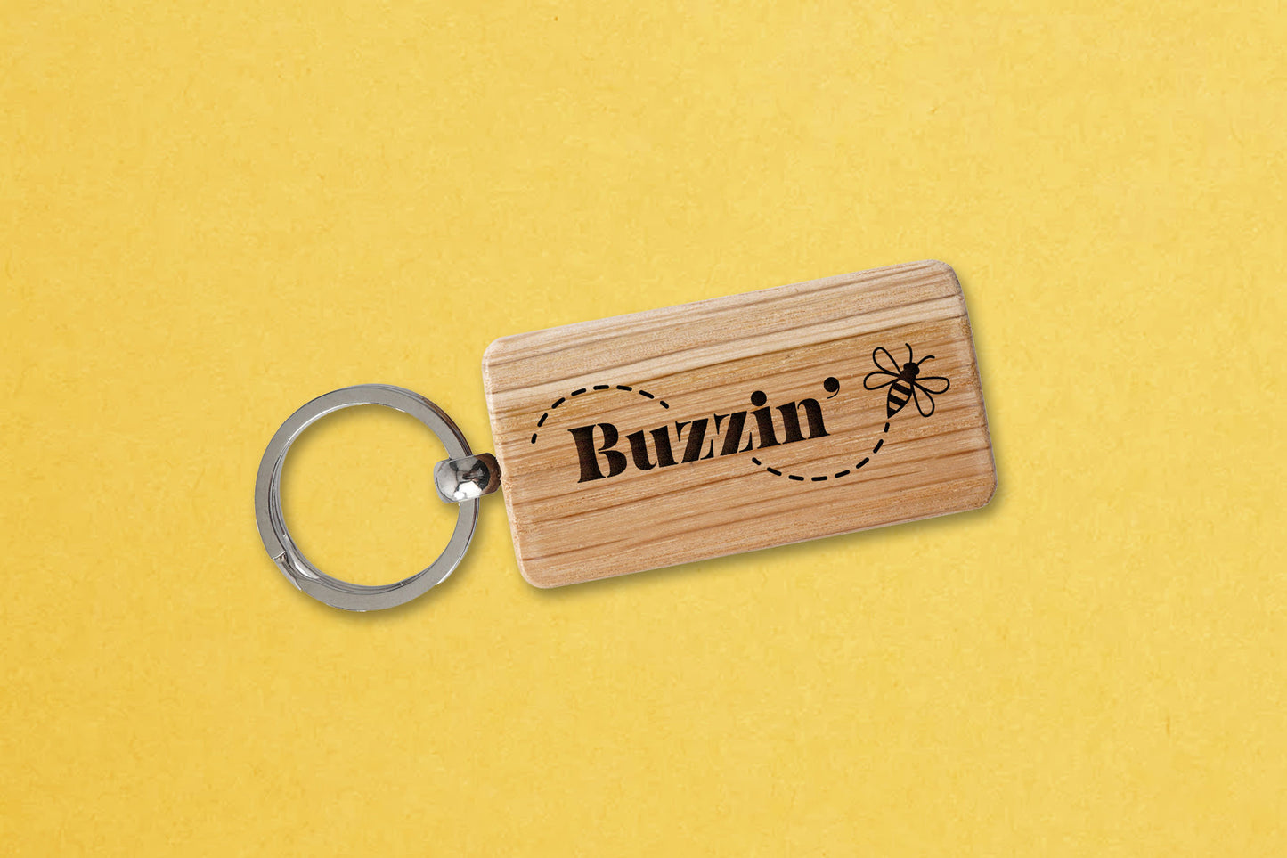 Rectangular Oak Keyring - 'Buzzin' | Accessory | Keychain | House Keys