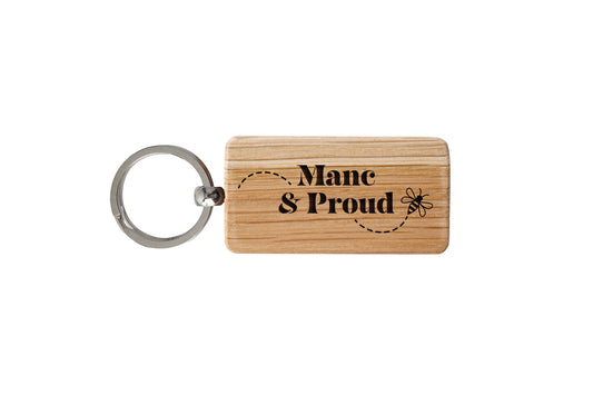 Rectangular Oak Keyring - 'Manc & Proud' | Accessory | Keychain | House Keys