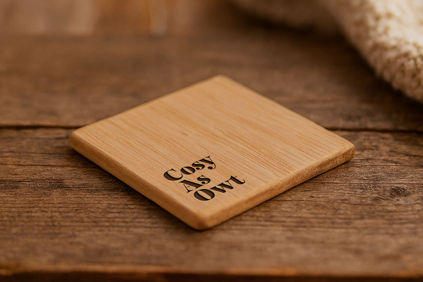 Square Oak Coaster - 'Cosy At Owt' | Homeware | Humour Gift | Novelty Gift