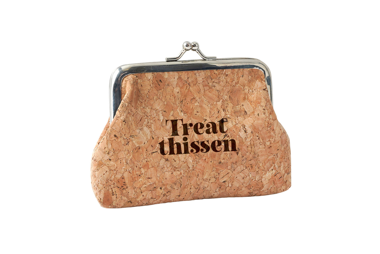 Cork Coin Purse – Engraved 'Treat Thissen' Slogan, Eco-Friendly Handbag Accessory