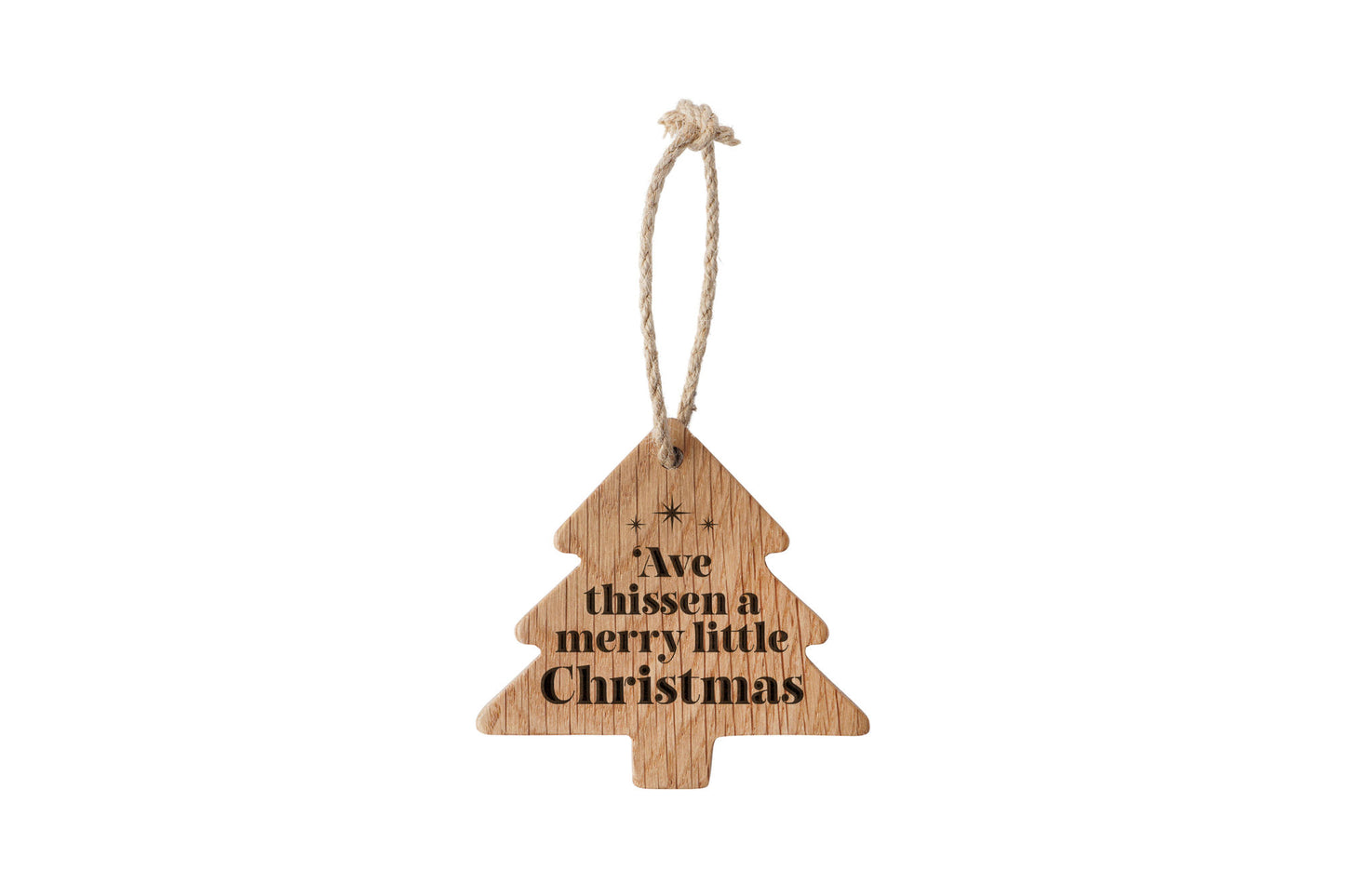 Engraved Oak Christmas Tree Hanger – 'Ave Thissen A Merry Little Christmas'