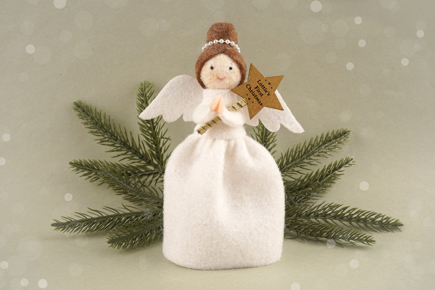 Felt Dark Haired Angel Christmas Tree Topper | Festive Decor