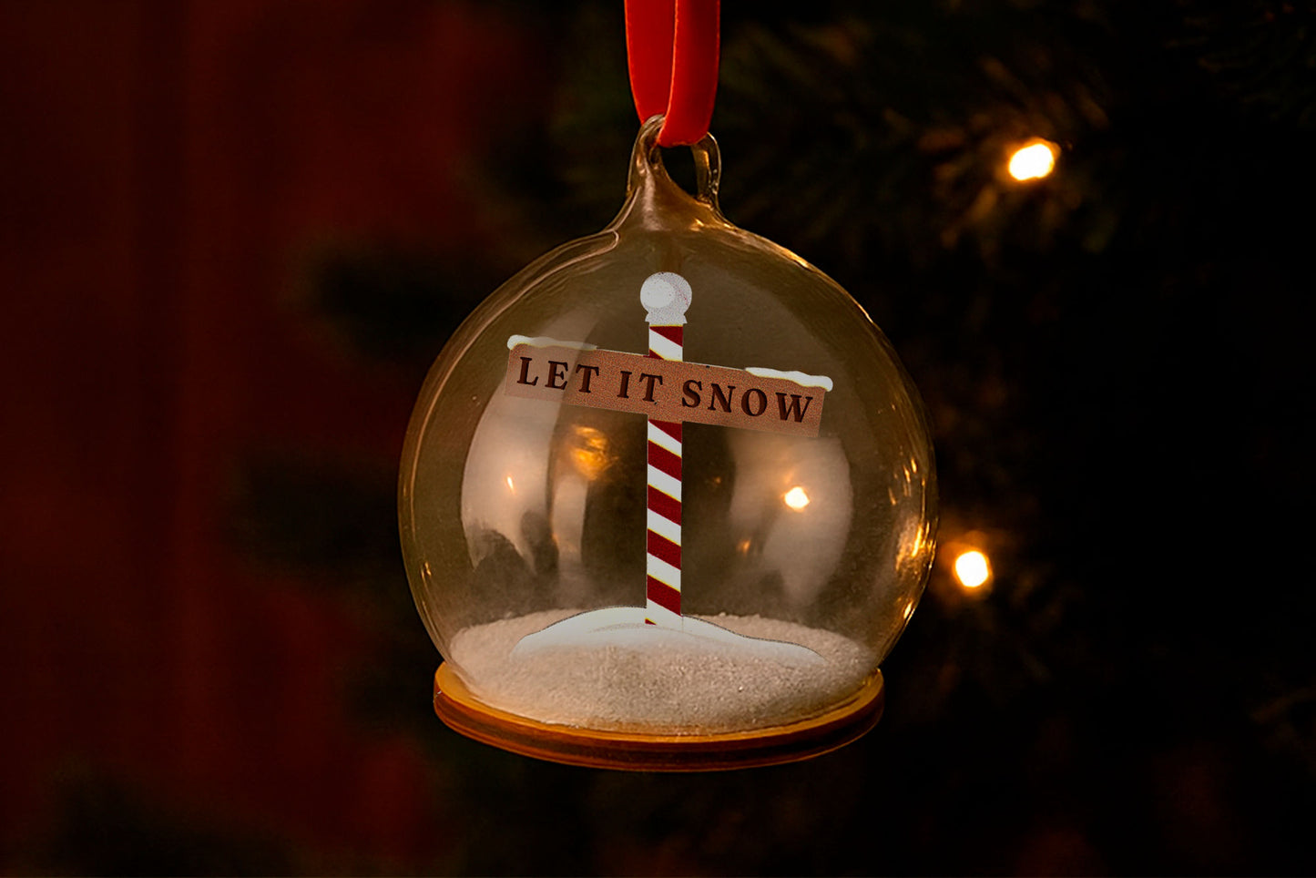 Let It Snow Christmas Bauble | North Pole | Fake Snow | Christmas Keepsake | Christmas Sign | Glass Tree Decoration Ornament | Gift Boxed