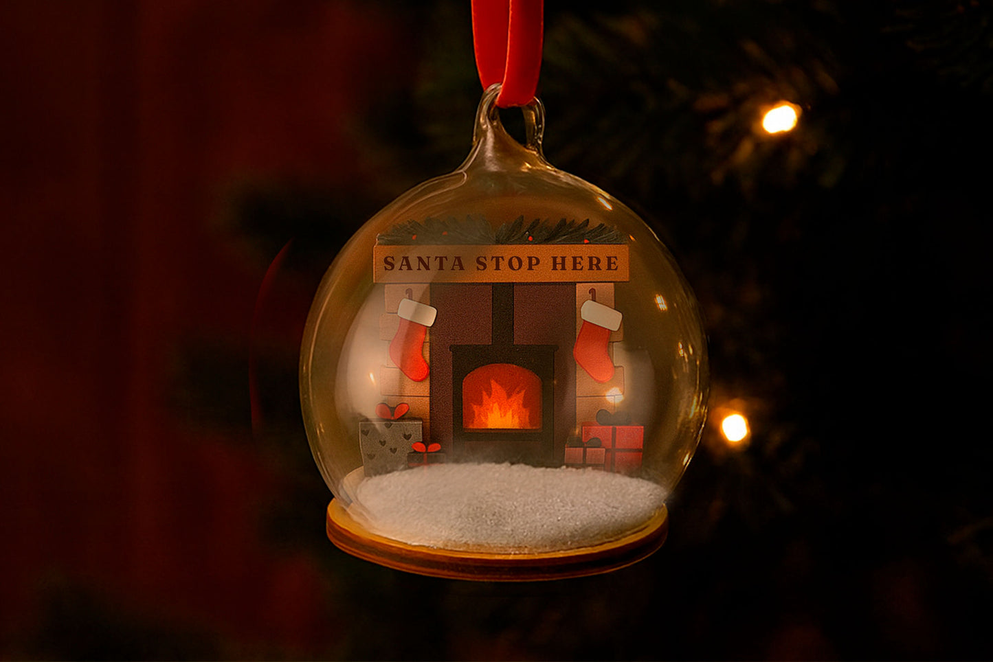 Santa Stop Here Glass Bauble | Fireplace Design | Christmas Tree Decoration | Glass Ornament | Christmas Eve Box| Festive | Gift Boxed