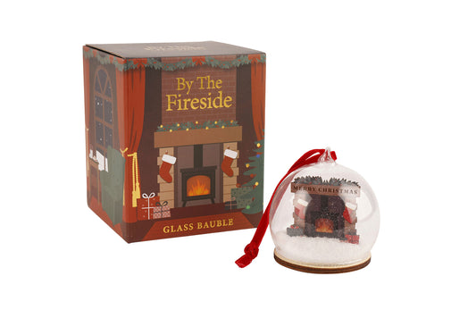 Merry Christmas Glass Bauble | Fireplace Design | Christmas Tree Decoration | Glass Ornament | Christmas Eve Box | Festive | Gift Boxed
