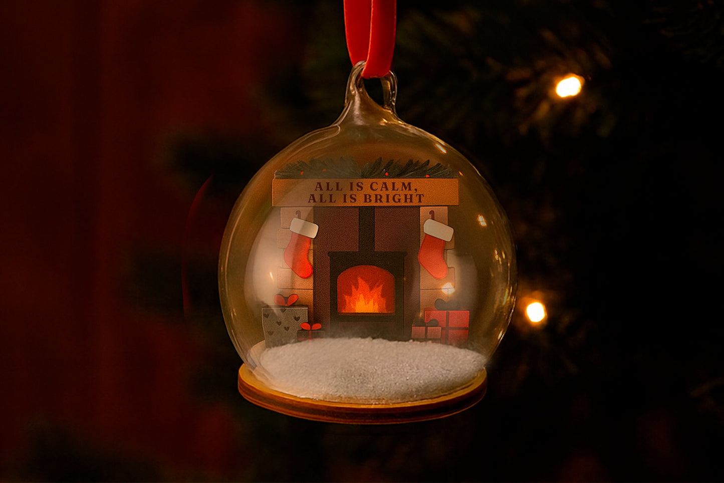 Fireplace Glass Bauble | 'All Is Calm, All Is Bright' | Christmas Tree Decoration | Glass Ornament | Christmas Eve Box| Festive | Gift Boxed