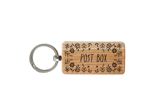 The Potting Shed 'Post Box' Oak Rectangle Keyring | Accessory | Handbag | Keychain