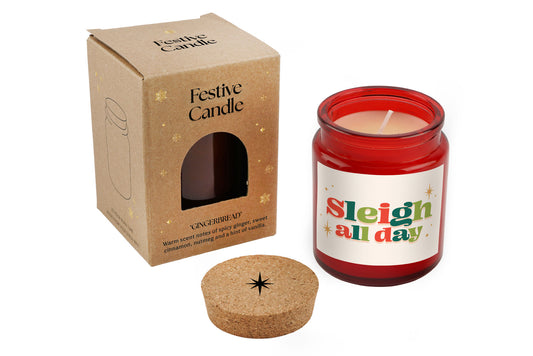 Gingerbread Scented Christmas Candle | 'Sleigh All Day' | Red | Seasonal Winter Home Décor