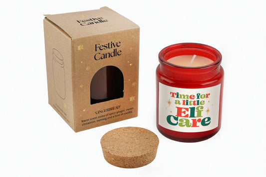 Gingerbread Scented Christmas Candle | 'Time For a Little Elf Care' | Red | Seasonal Winter Home Décor