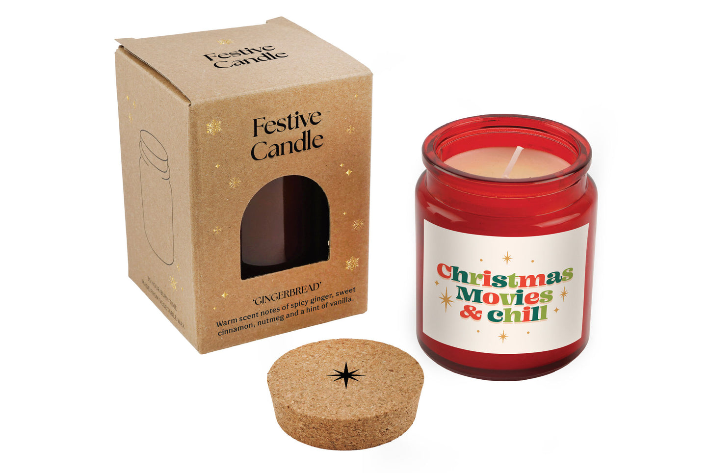 Gingerbread Scented Christmas Candle | 'Christmas Movies and Chill' | Red | Seasonal Winter Home Décor