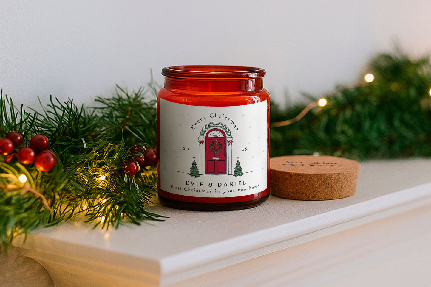 Personalised Gingerbread Scented Christmas Candle | 'First Christmas in your New Home!' | Red