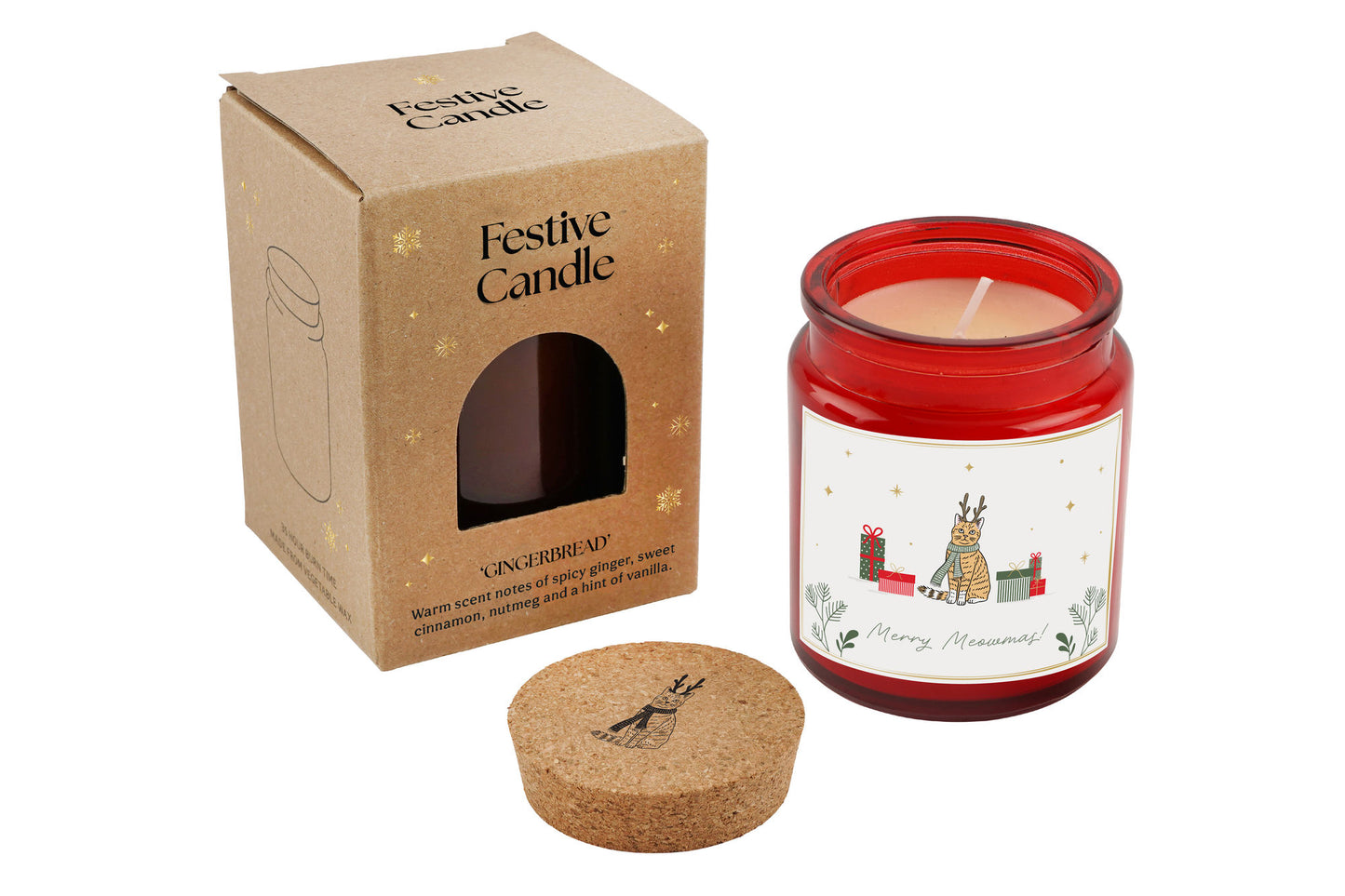Gingerbread Scented Christmas Candle | 'Merry Meowmas!' | Red | Seasonal Winter Home Décor