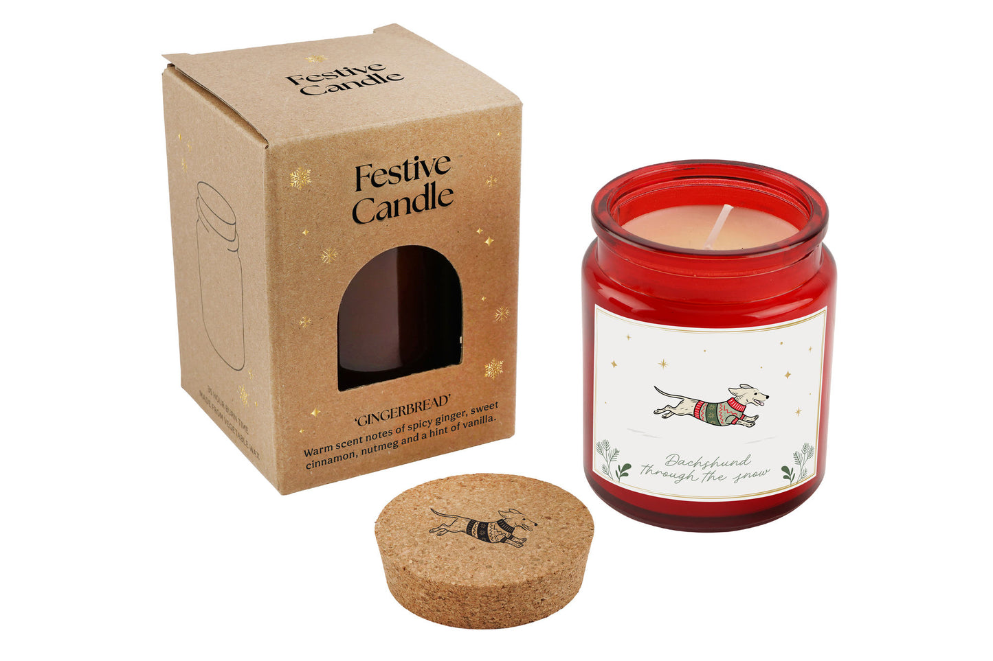 Dog Candle | Gingerbread Scented Christmas Candle | 'Dachshund Through the Snow' | Red | Seasonal Winter Home Décor
