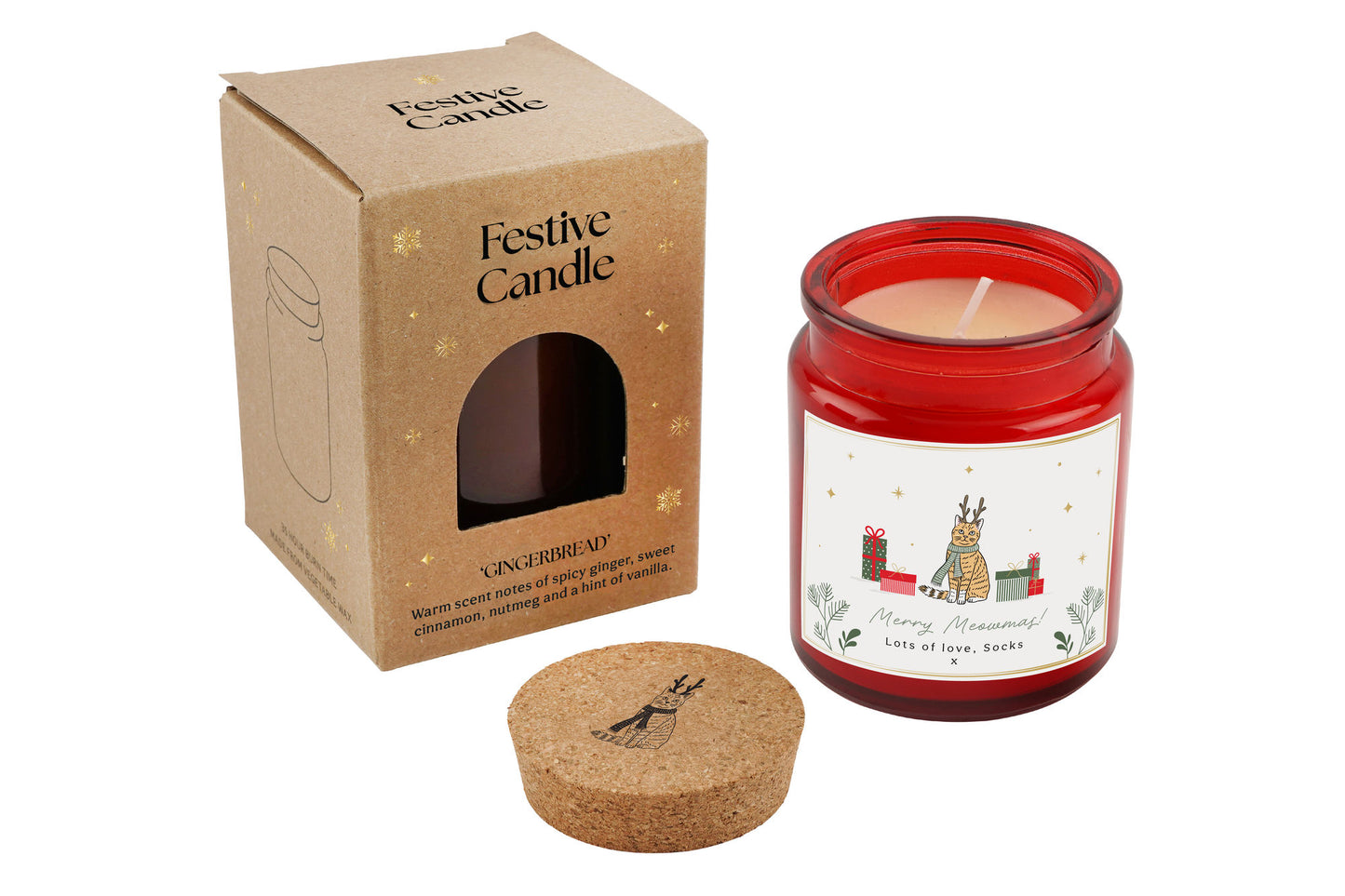 Personalised Gingerbread Scented Christmas Candle | 'Merry Meowmas!' | Dog | Red | Seasonal Winter Home Décor