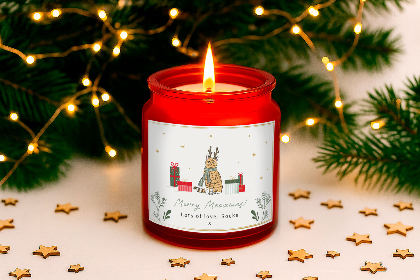 Personalised Gingerbread Scented Christmas Candle | 'Merry Meowmas!' | Dog | Red | Seasonal Winter Home Décor