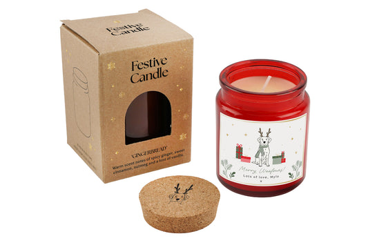 Personalised Dog Christmas Candle | Gingerbread Scented Winter Home Decor