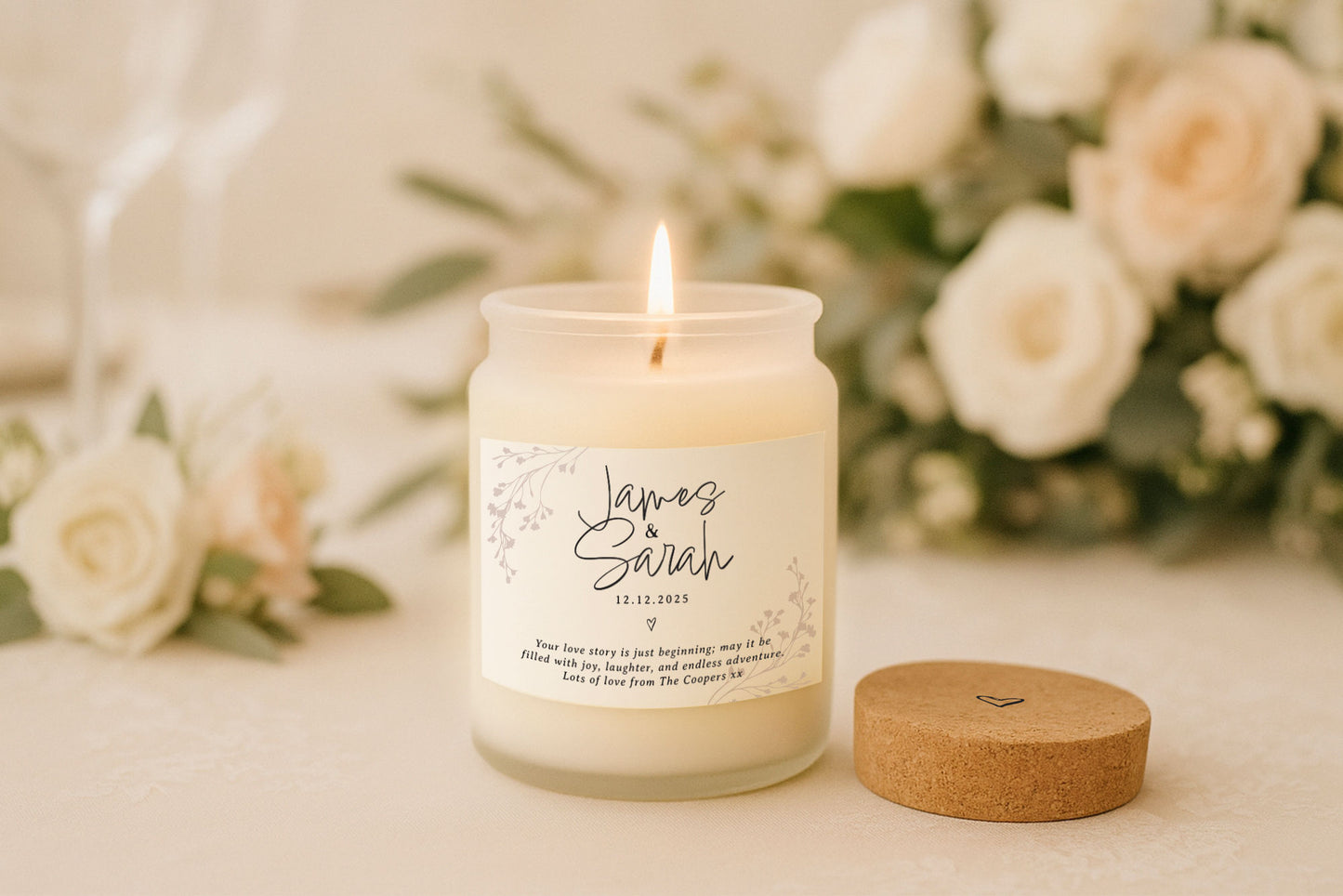 Personalised Name Wedding Gift Scented White Glass Jar Candle • Wedding Present • Gift Box