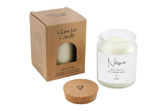 Personalised 'Will You Be My Flower Girl?' Scented White Glass Jar Candle • Wedding • Gift Box