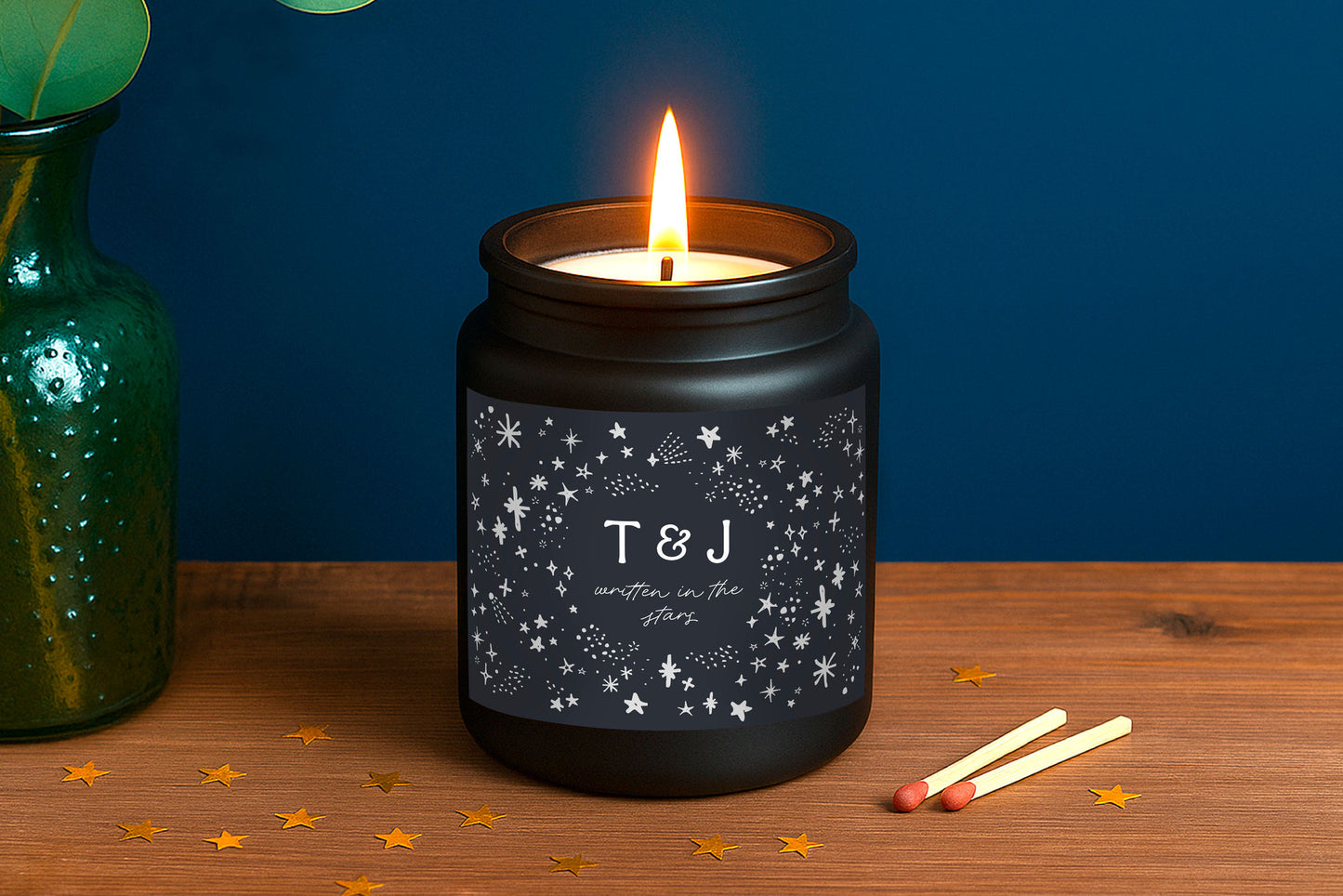 Personalised Initial 'Written In The Stars' Large Black Scented Jar Candle • Love • Gift Box