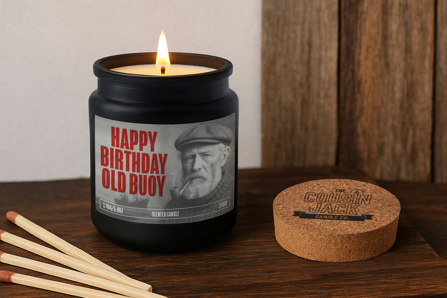 Happy Birthday Old Buoy Black Scented Candle • Birthday Candle • Gift Box