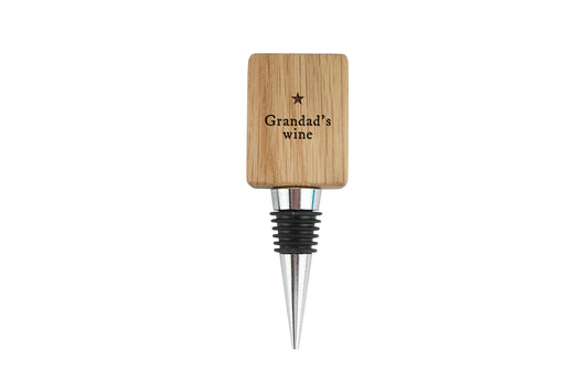 Loft Rectangular Oak Wine Bottle Stopper | 'Grandad's Wine' | Funny | Drink Accessory | Fathers Day