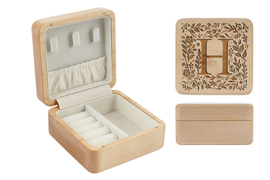 Botanical Letter 'H' Wooden Jewellery Box • Keepsake • Gift Boxed • Engraved