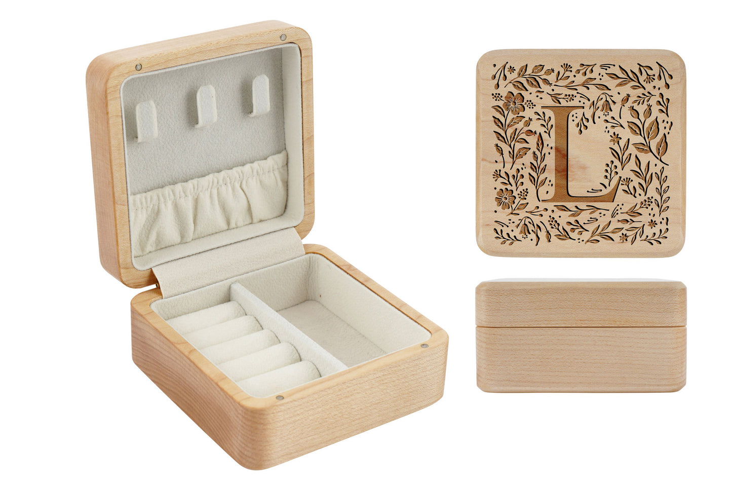 Botanical Letter 'L' Wooden Jewellery Box • Keepsake • Gift Boxed • Engraved