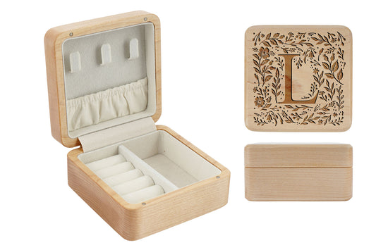 Botanical Letter 'L' Wooden Jewellery Box • Keepsake • Gift Boxed • Engraved