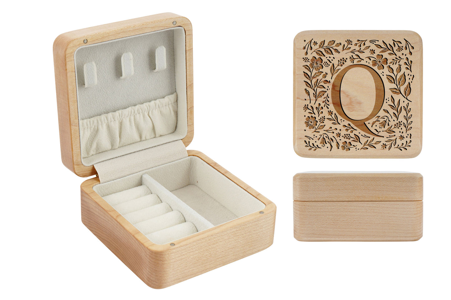 Botanical Letter 'Q' Wooden Jewellery Box • Keepsake • Gift Boxed • Engraved