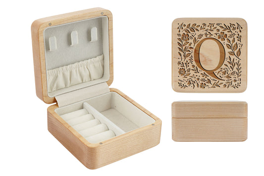 Botanical Letter 'Q' Wooden Jewellery Box • Keepsake • Gift Boxed • Engraved
