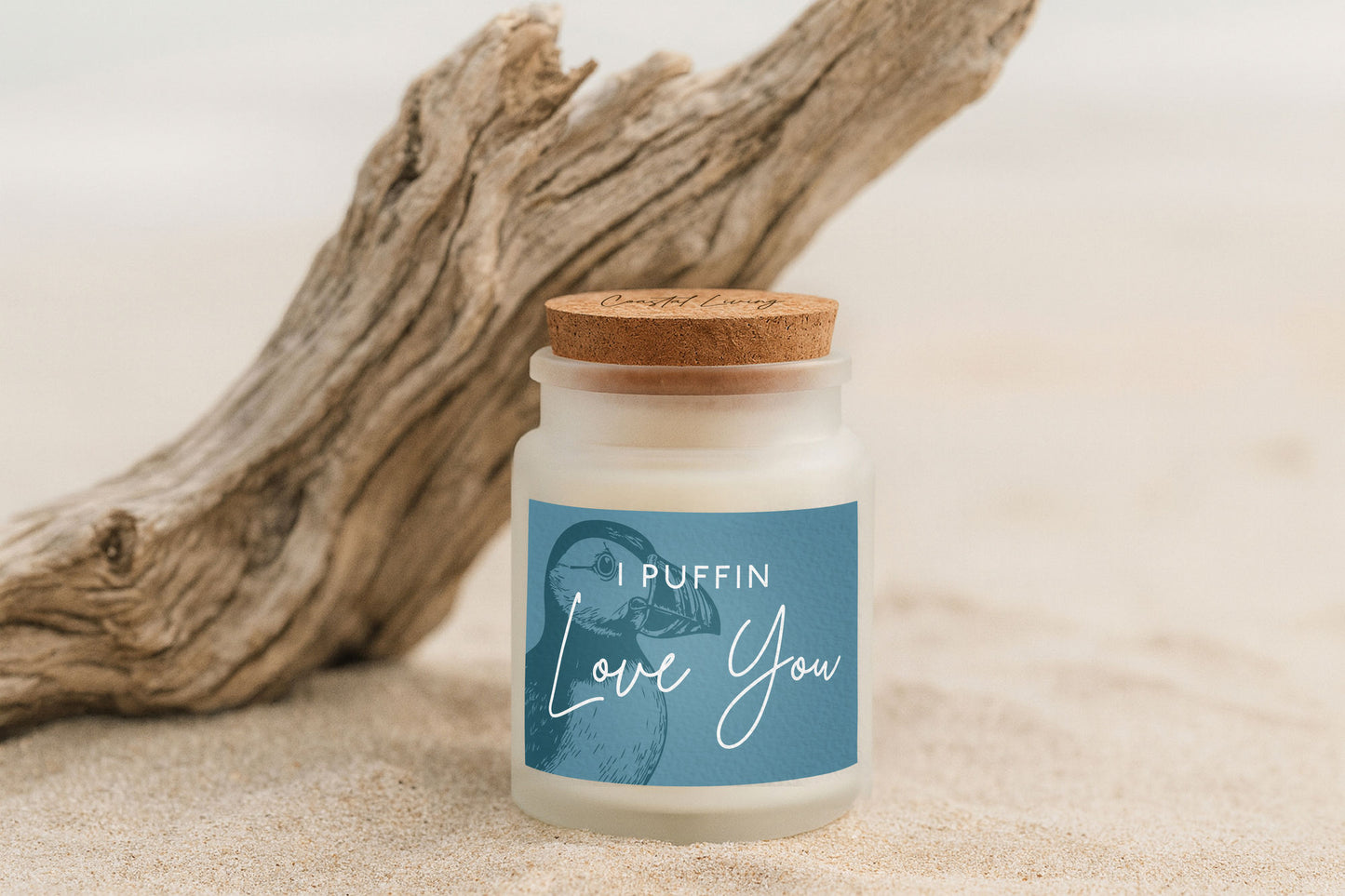 I Puffin Love You White Scented Glass Jar Candle • Coastal Living • Gift Box