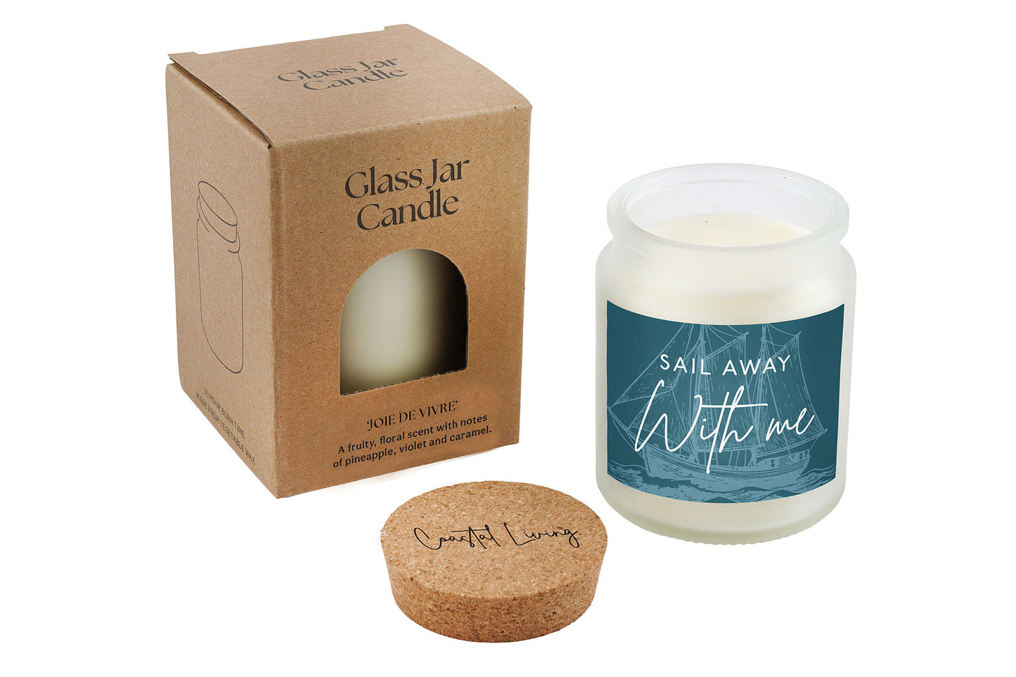 Sail Away With Me White Scented Glass Jar Candle • Coastal Living • Gift Box