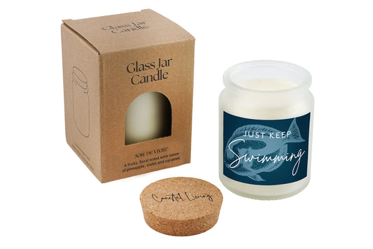 Just Keep Swimming White Scented Glass Jar Candle • Coastal Living • Gift Box