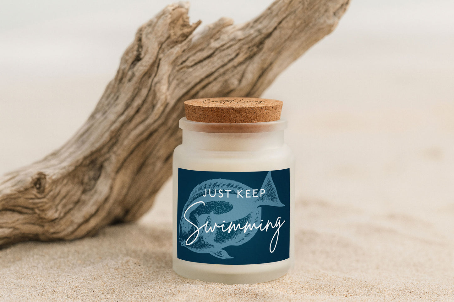 Just Keep Swimming White Scented Glass Jar Candle • Coastal Living • Gift Box