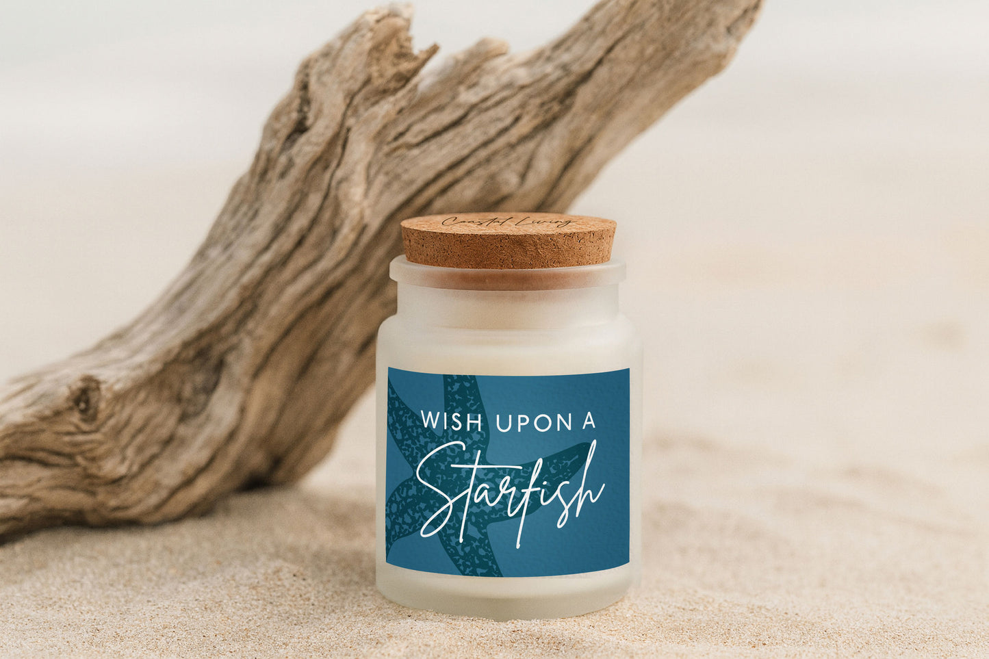 Wish Upon A Starfish White Scented Glass Jar Candle • Coastal Living • Gift Box