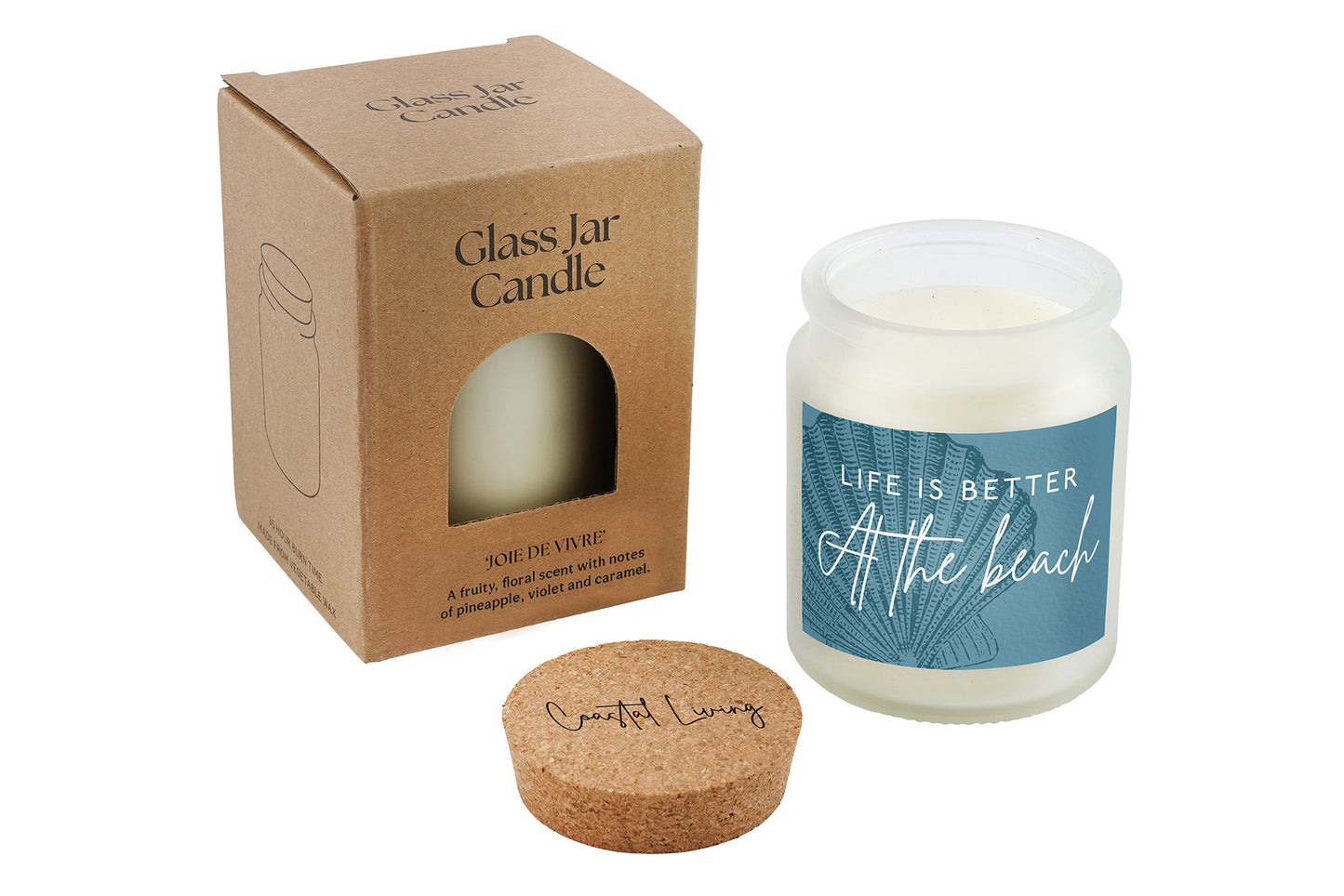 Life Is Better At The Beach White Scented Glass Jar Candle • Coastal Living • Gift Box