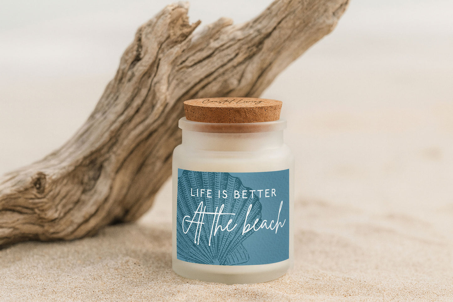 Life Is Better At The Beach White Scented Glass Jar Candle • Coastal Living • Gift Box