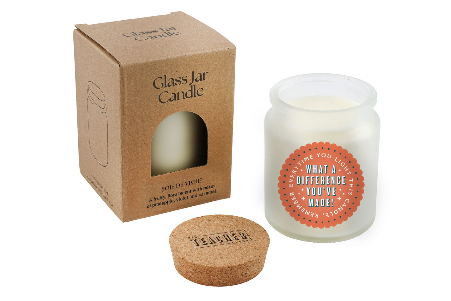 Scented White Glass Jar Candle • "What A Difference You've Made" • Teacher Appreciation Gift Box