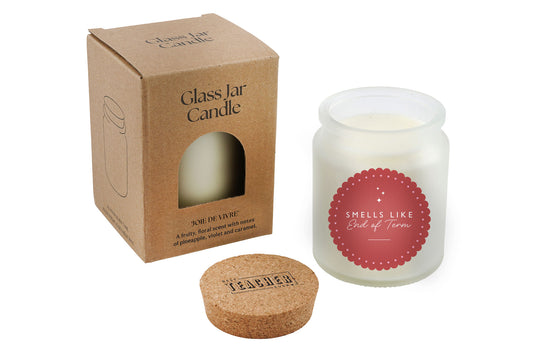 Smells Like End Of Term • Best Teacher Scented White Glass Jar Candle • Gift Box